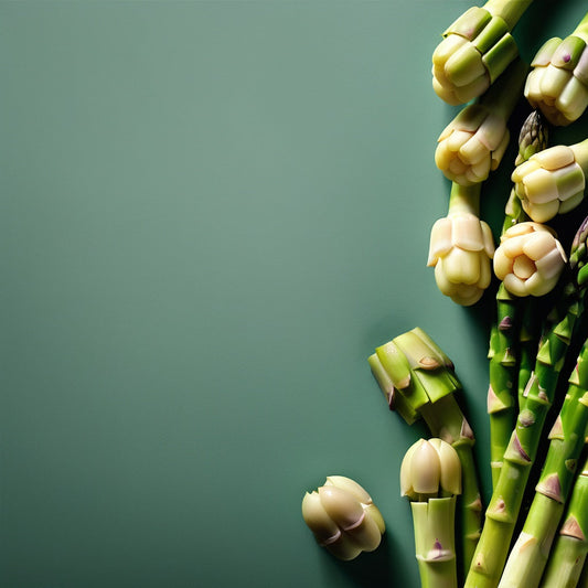 A clean, fresh design featuring whole and sliced asparagus on a green-to-white gradient background. Ideal for vegetable-based dishes, healthy eating campaigns, and fresh produce marketing.