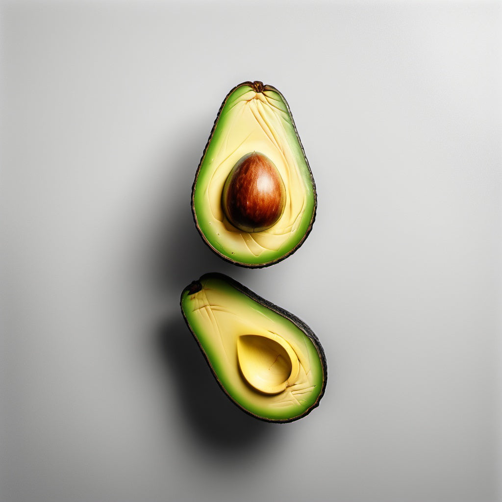 A sleek and modern design featuring whole and sliced avocado on a light green-to-white gradient background. Perfect for healthy food branding, guacamole promotions, and plant-based diets.