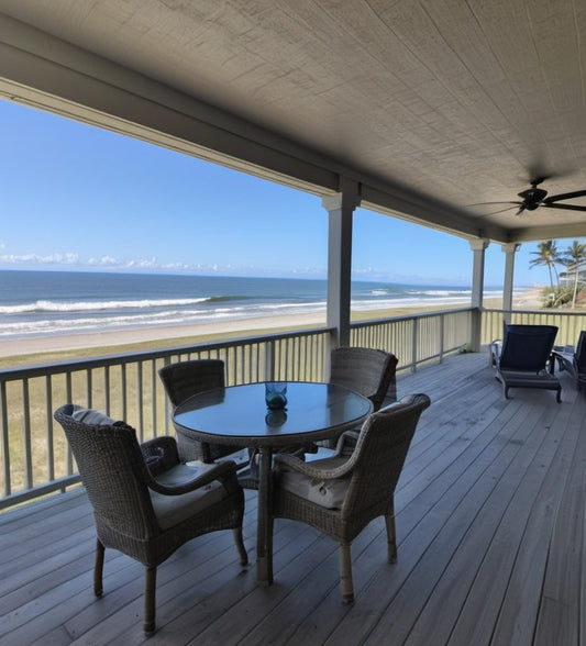 Gorgeous beachfront property with expansive ocean views for luxury real estate marketing.