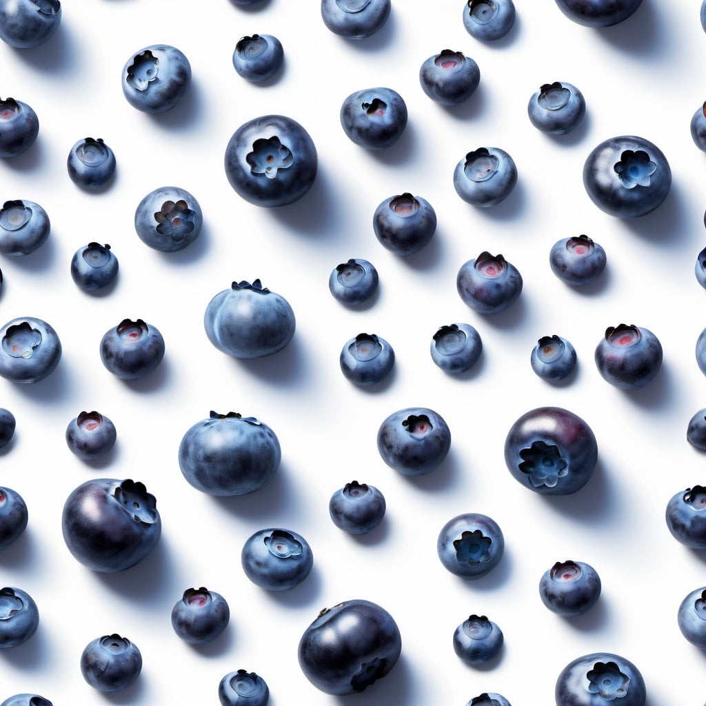 A vibrant and fresh design featuring whole and sliced blueberries on a blue-to-white gradient background. Perfect for smoothie bowls, healthy food brands, and berry-related campaigns.