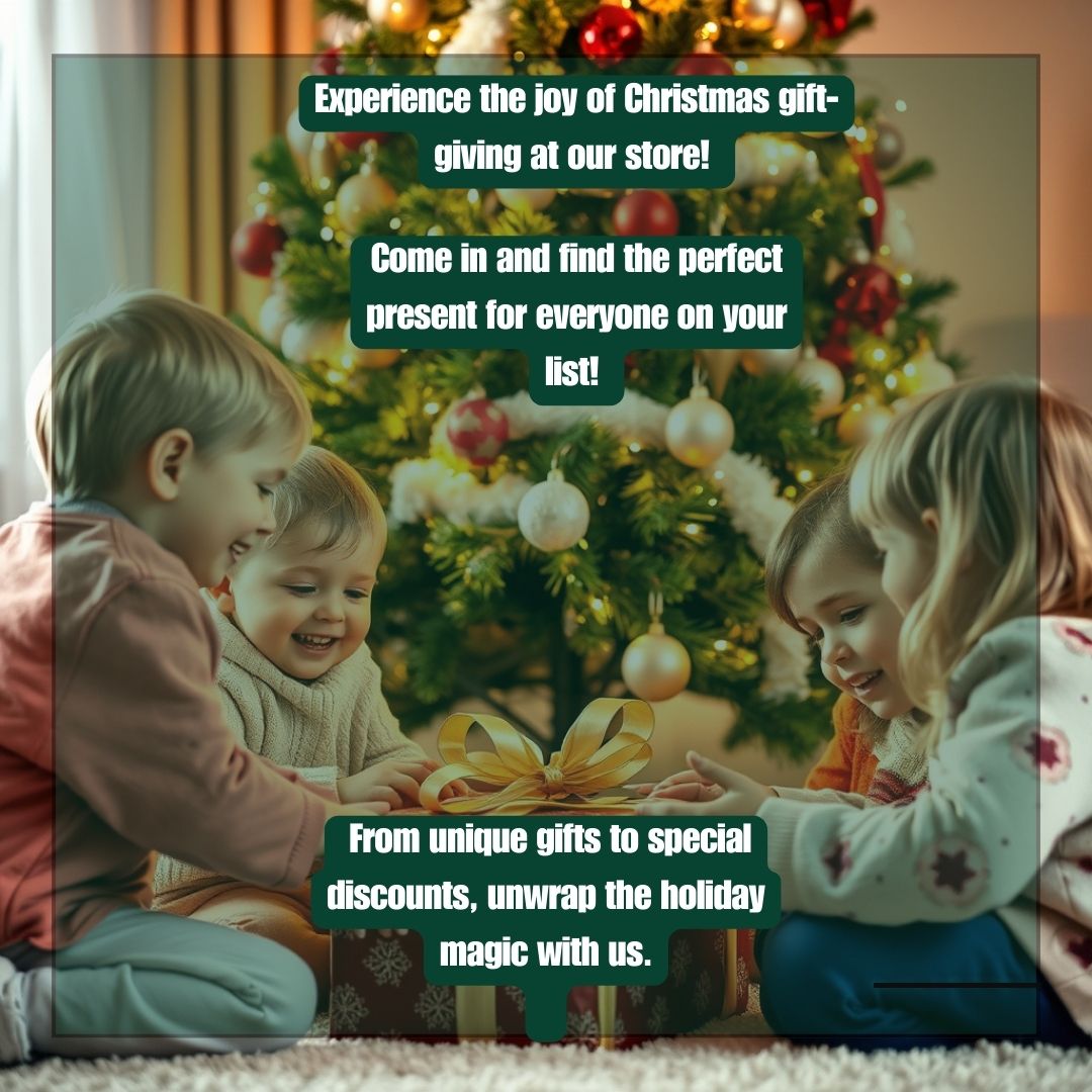 Children unwrapping gifts under decorated Christmas tree with joy