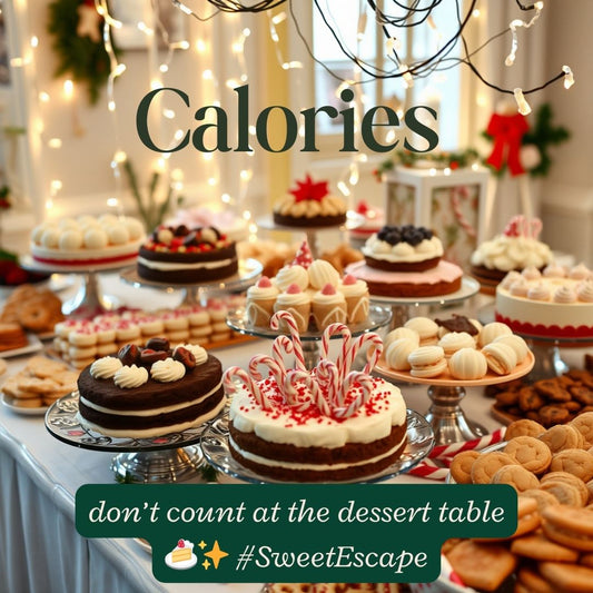 Lavish dessert buffet with cakes, cookies, candy canes, and fairy lights