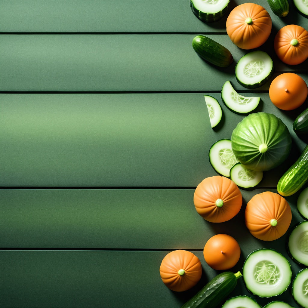 A fresh and crisp image featuring whole and sliced cucumber on a green-to-white gradient background. Ideal for salad and vegetable marketing, as well as promoting fresh ingredients and healthy meals.