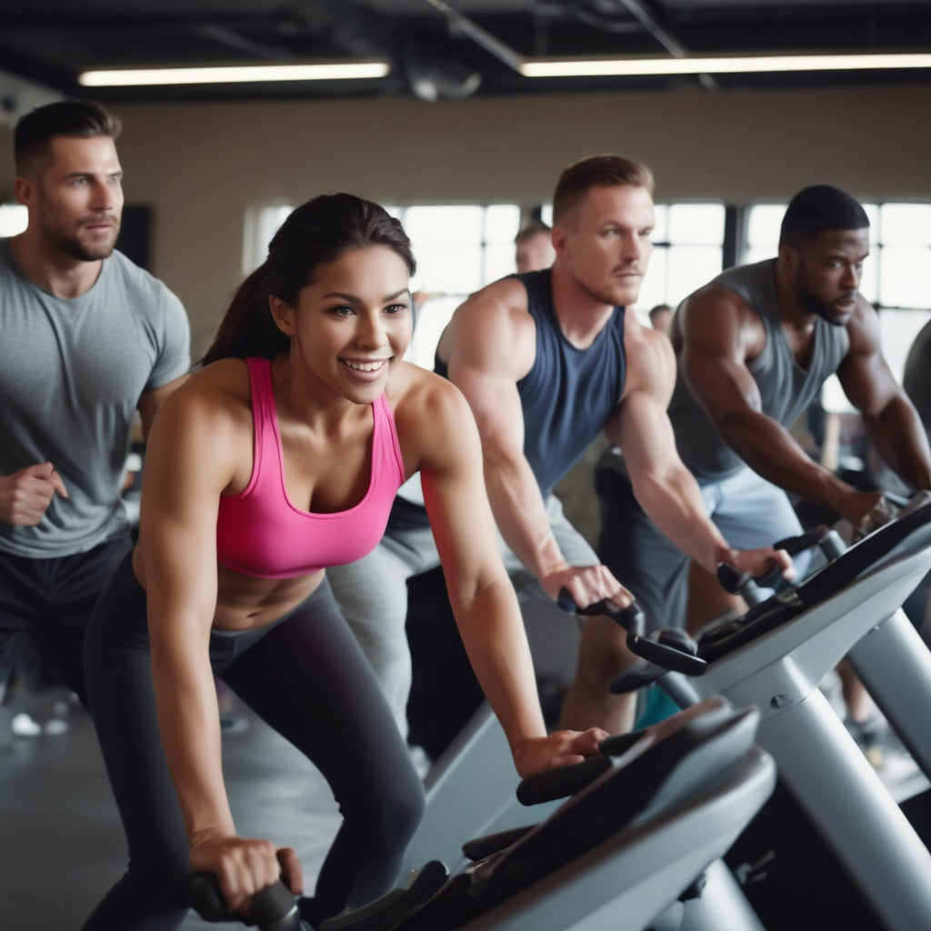 A gym scene showcasing individuals in action, lifting weights, and engaging in high-energy workouts, ideal for promoting fitness products and gym memberships.