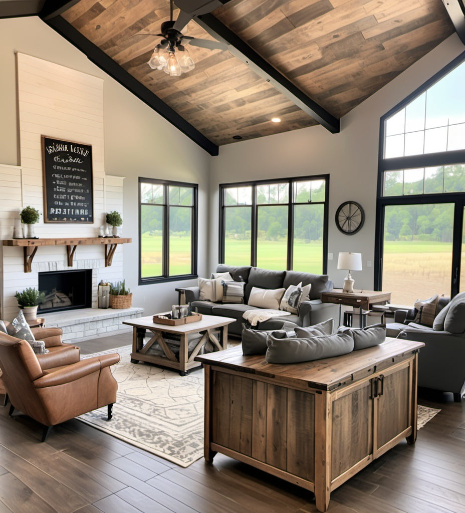 Rustic farmhouse with modern upgrades and large land for country living marketing.