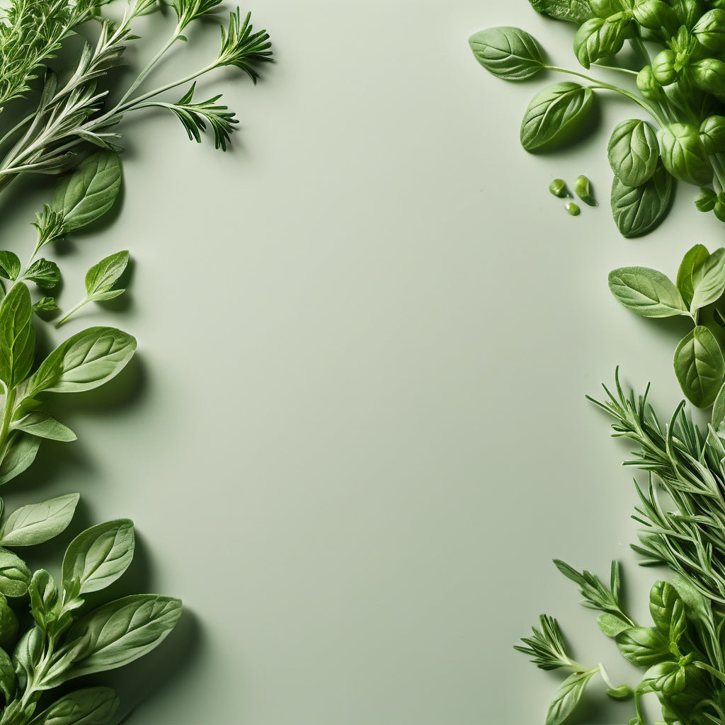 Premium AI generated plain background featuring a subtle overlay of fresh herbs texture in soft green tones Ideal for food brands and digital marketers seeking a natural and understated design for social media content