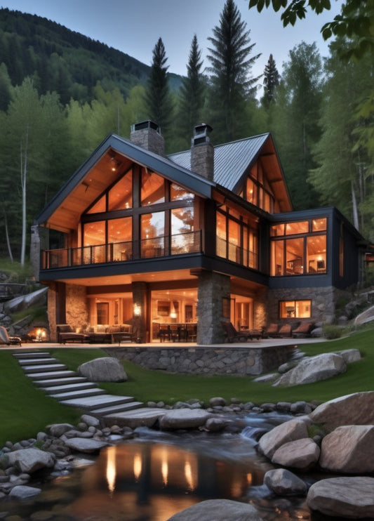 Cozy mountain retreat surrounded by nature with stunning views for real estate marketing.