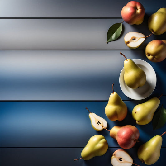 A clean and fresh design featuring whole and sliced pears on a blue-to-white gradient background. Perfect for fresh fruit marketing, healthy snack promotions, and juice bar campaigns.