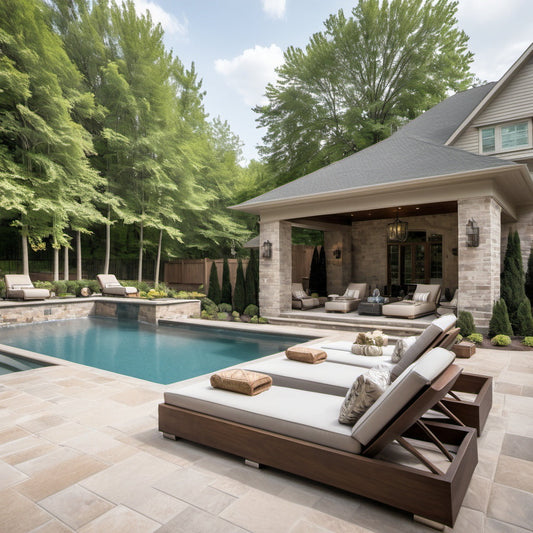 Luxury backyard pool area with lounge chairs for real estate marketing.