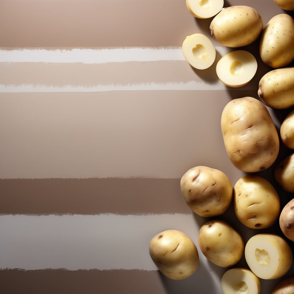 A warm and hearty design featuring whole and sliced potatoes on a light brown-to-white gradient background. Ideal for fast food promotions, potato-based dishes, and comfort food campaigns.