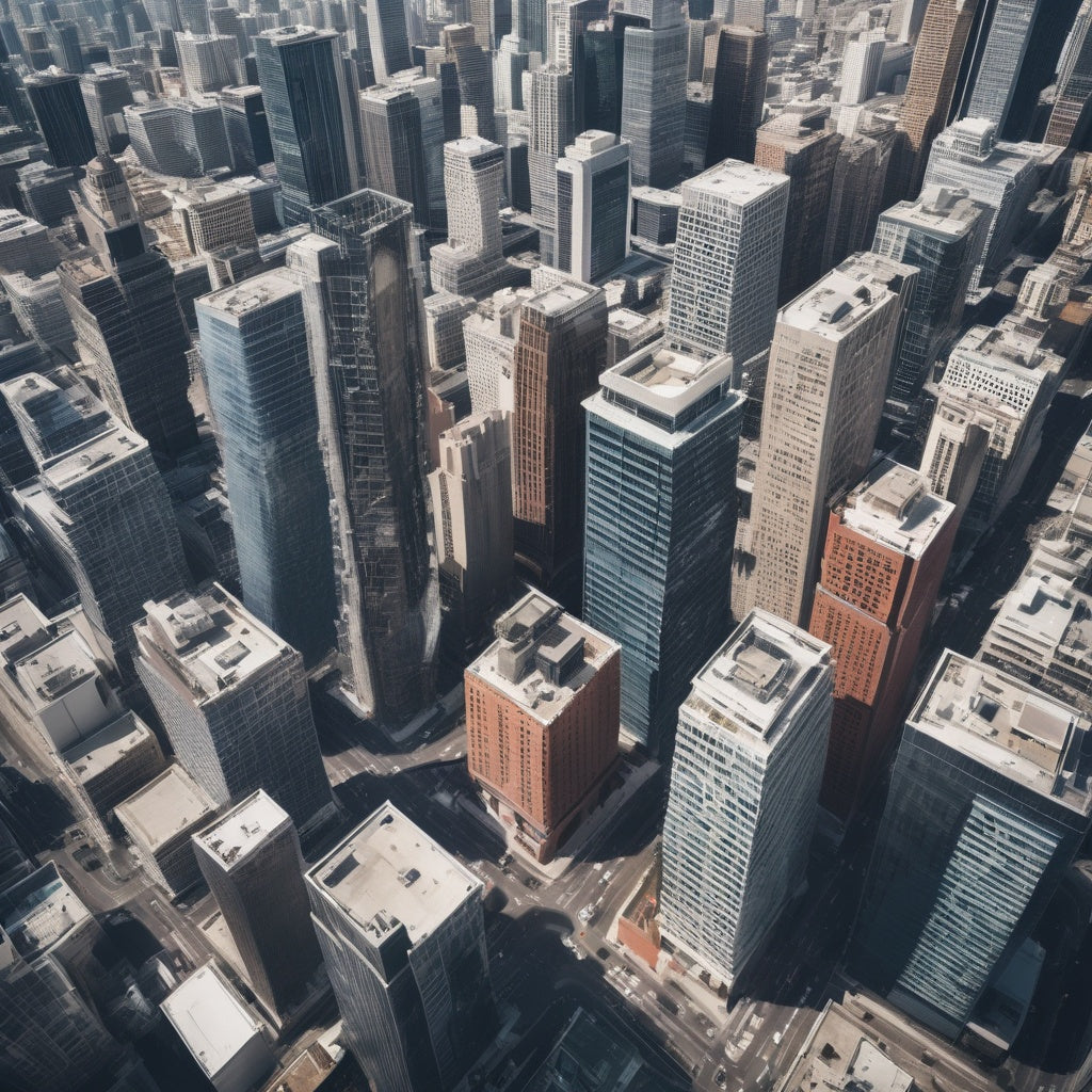 A wide aerial view of a city skyline, showcasing commercial properties and high-rise buildings, perfect for real estate marketing and urban development.