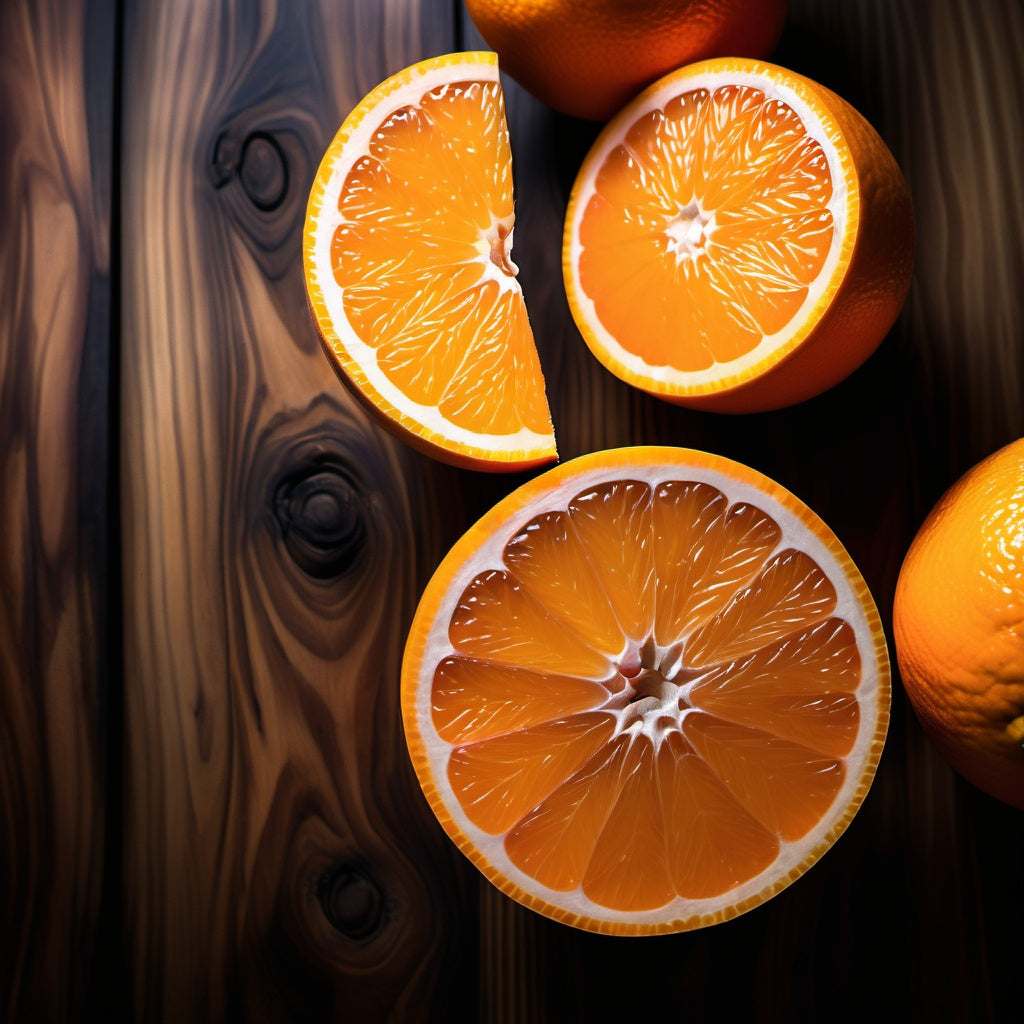 Add a burst of color to your food branding with this lively image of an orange placed on a rustic wooden background. Perfect for social media marketing, fresh food advertisements, and content creation.