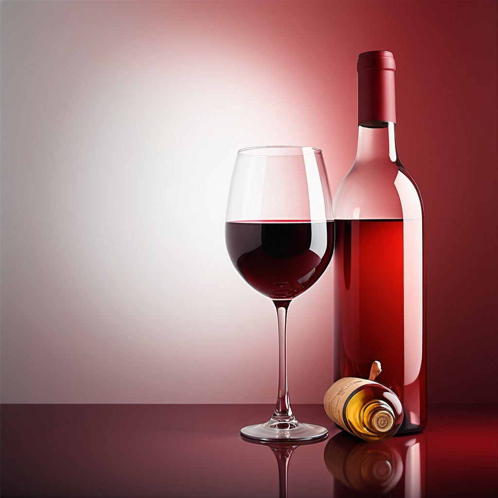 A luxurious and rich design featuring a wine bottle and glass on a deep red-to-white gradient background. Perfect for wine-related marketing, bar promotions, and gourmet dining branding.