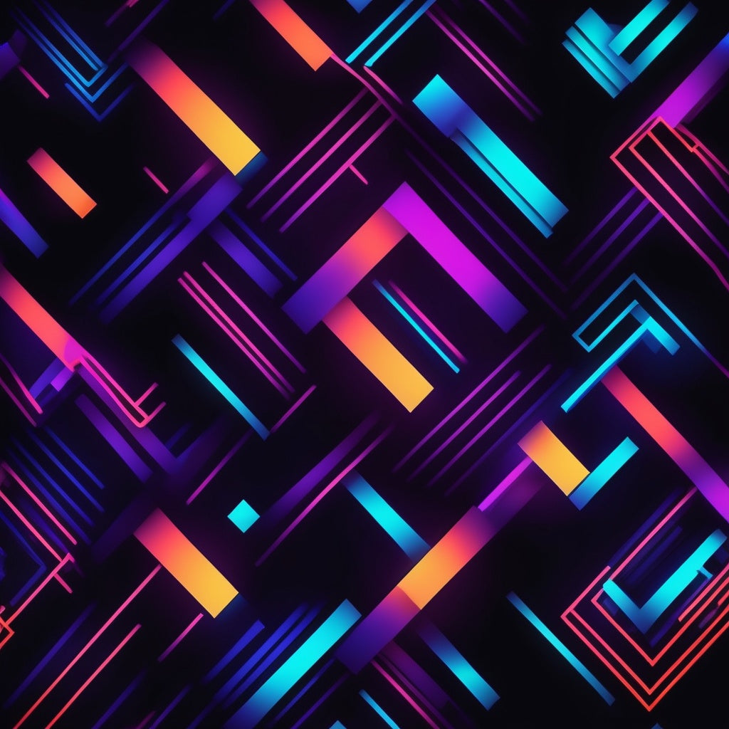 Abstract geometric pattern in neon colors on a dark background, modern art for contemporary spaces