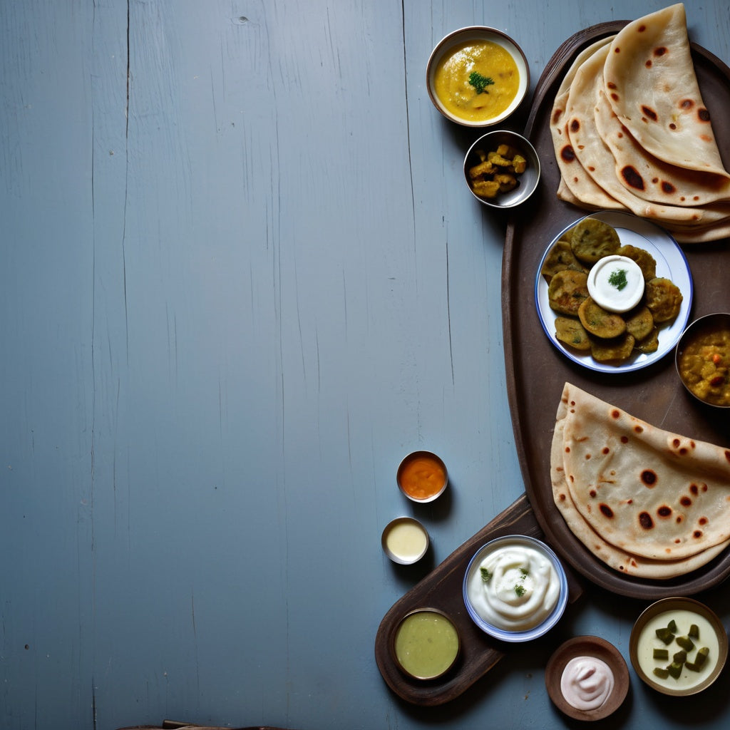 Traditional Aloo Paratha with Butter, Curd, and Pickles