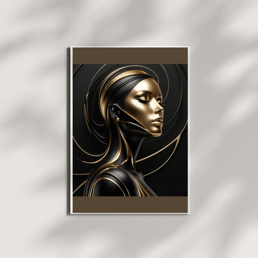 Black and gold minimalist abstract woman with elegant lines.