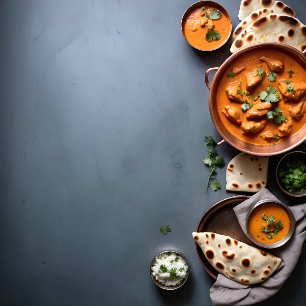 Creamy Butter Chicken in Copper Bowl with Naan on the Side