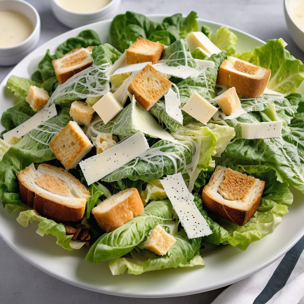 Caesar salad with romaine, croutons, and Caesar dressing