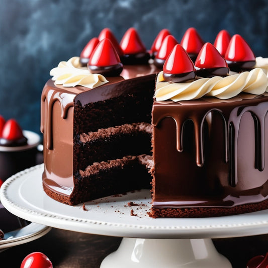 Chocolate cake with layers of frosting and ganache