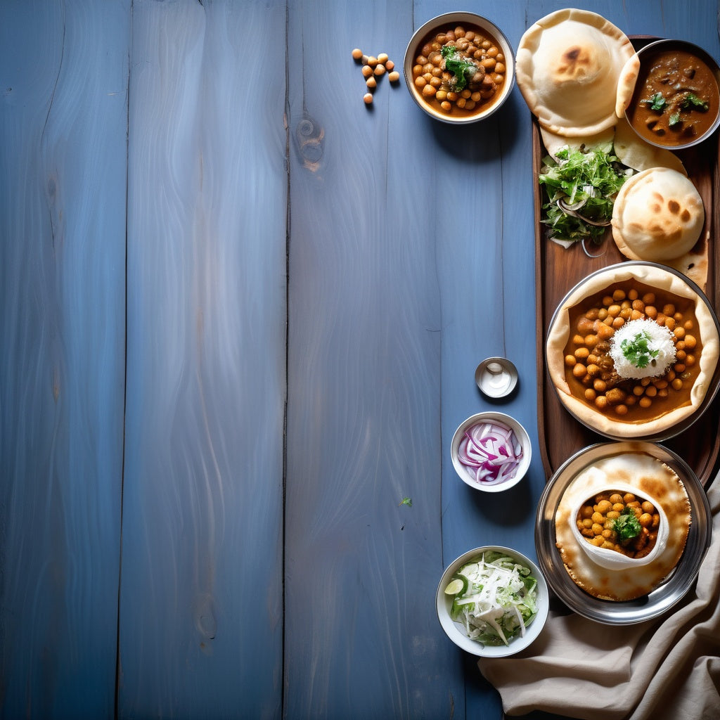 Spicy Chole Bhature with Onion Salad and Pickle