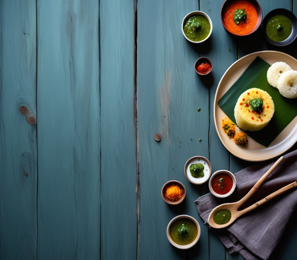 Steamed Dhokla with Green Chutney and Red Sauce