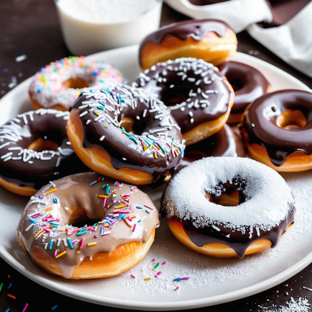 Assorted glazed and chocolate donuts