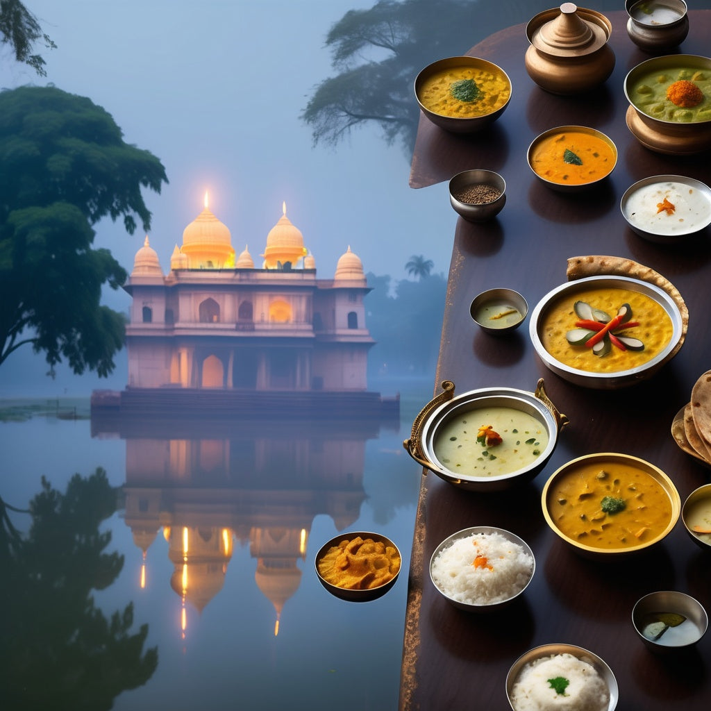 Mystical Floating Indian Thali with Golden Aura Against Palace Backdrop