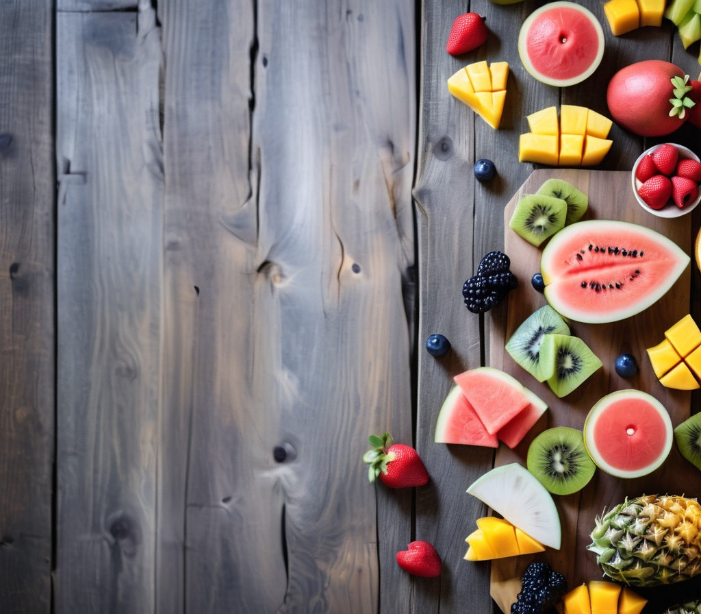 Fresh Seasonal Fruit Salad on Wooden Plate