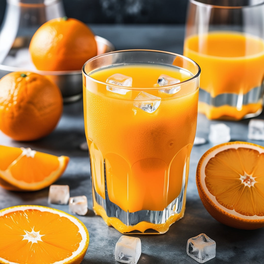 Fresh orange juice served with ice