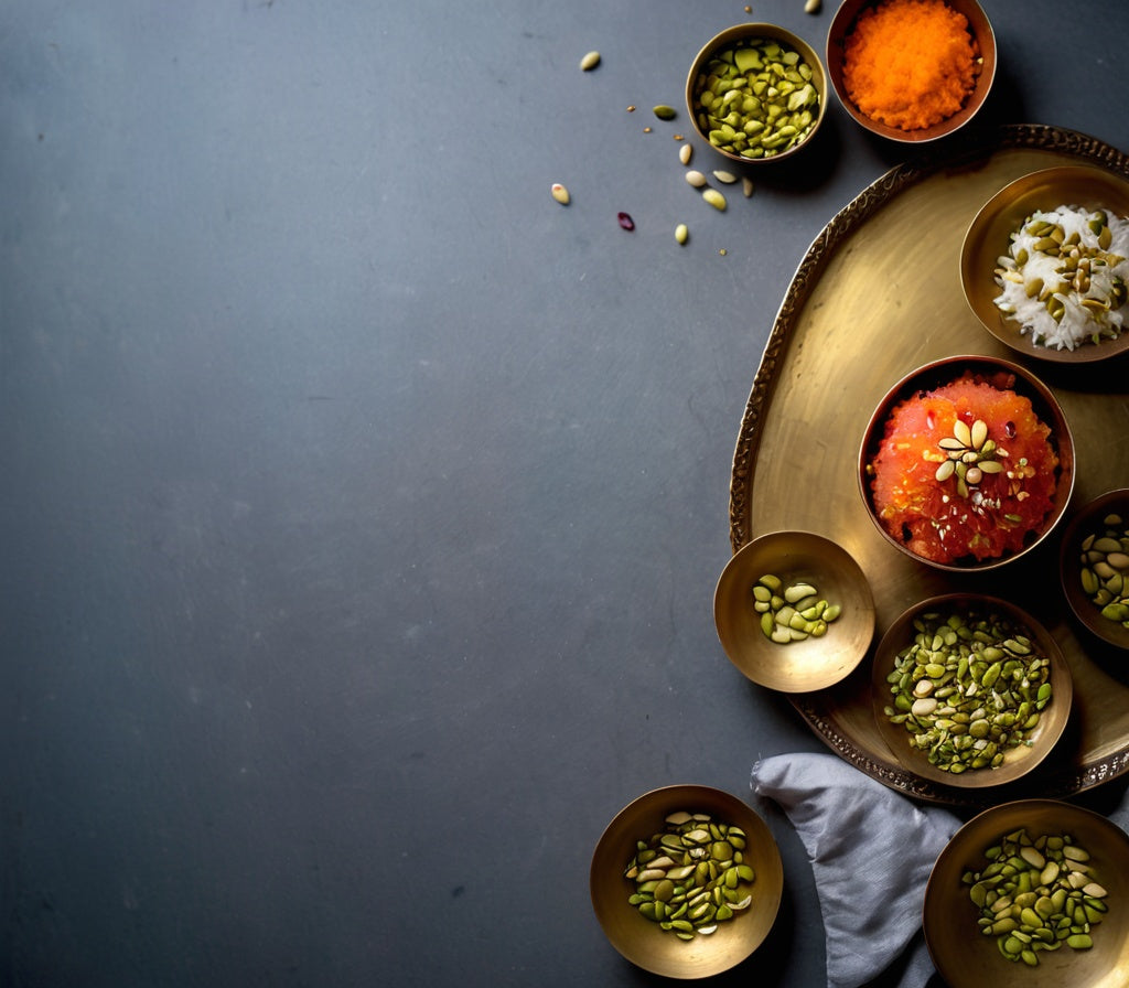 Gajar Halwa with Pistachios on a Brass Plate