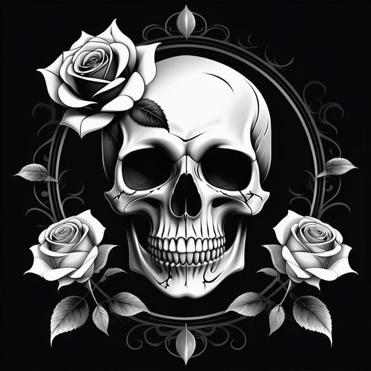 Gothic skull and rose phone case with a stylish black-and-white design