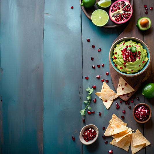 Vibrant Guacamole Bowl with Tortilla Chips on Wooden Table