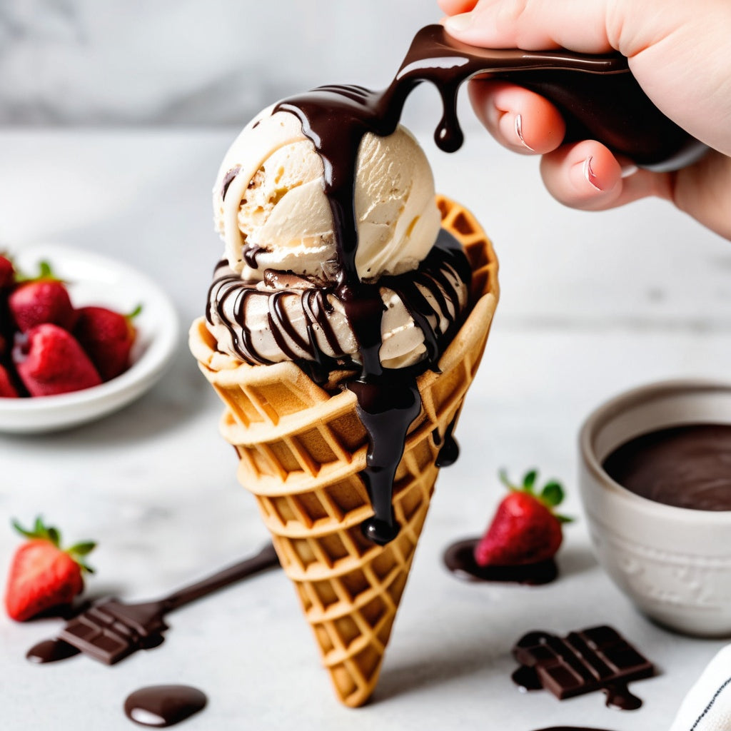 Ice cream cone with chocolate drizzle