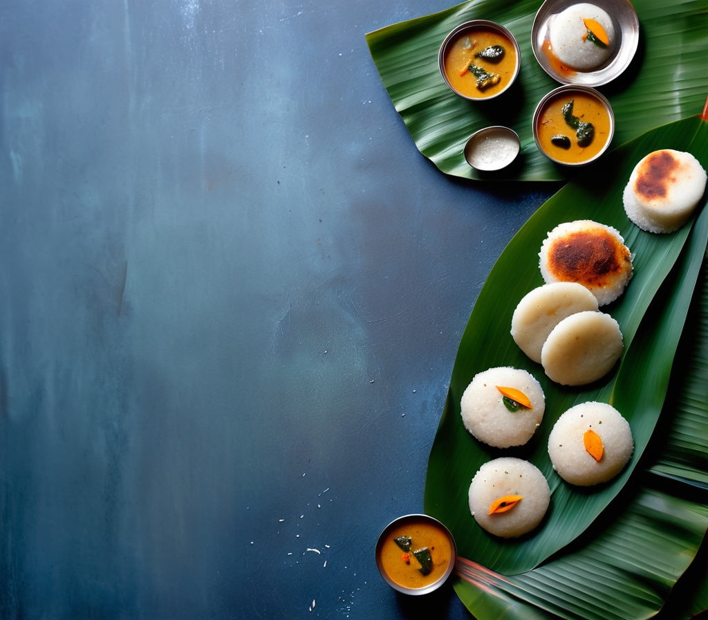 Steamed Idli with Sambhar and Coconut Chutney