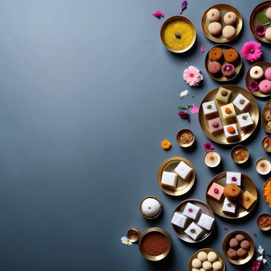 Assorted Indian Sweets like Ladoo, Barfi, and Gulab Jamun