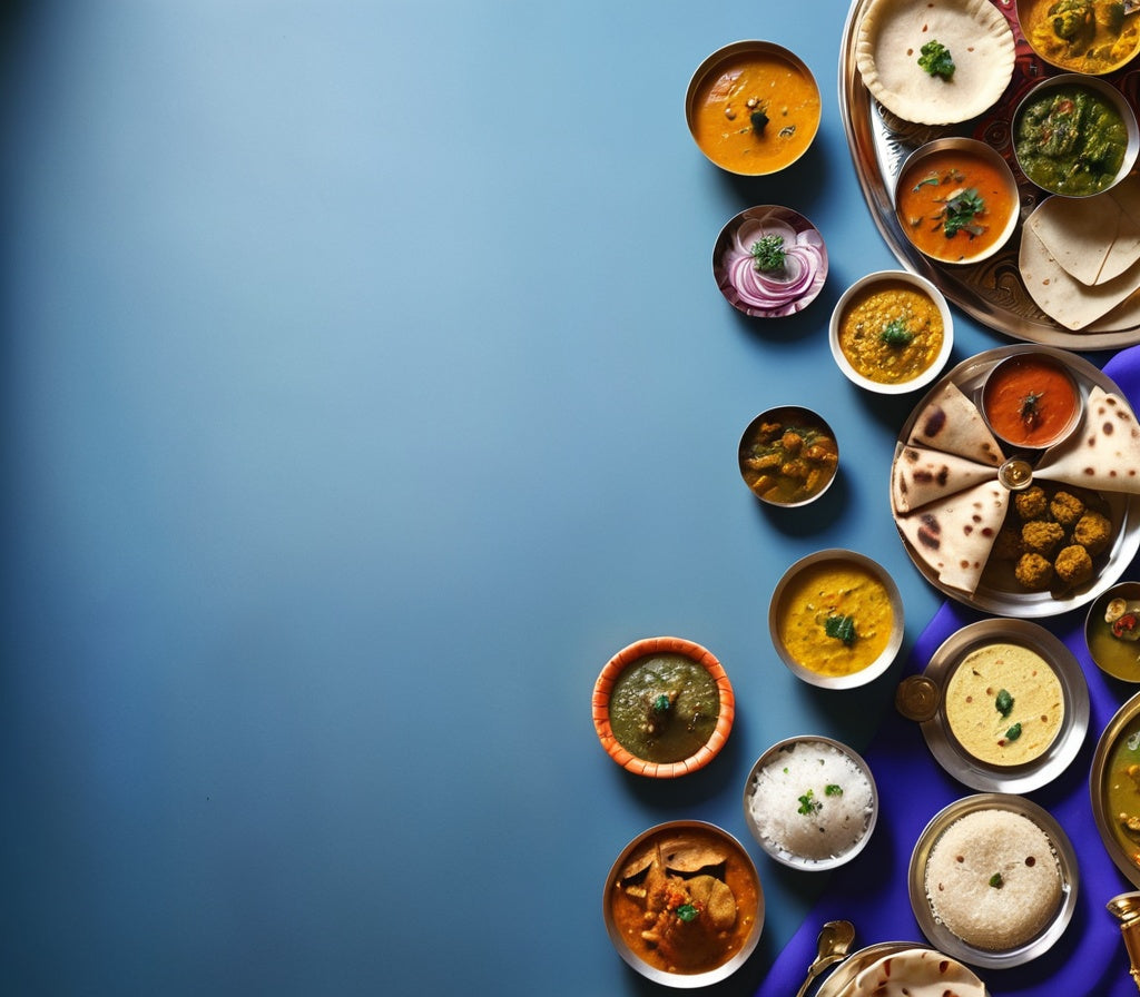 Vibrant Indian Thali with Dal, Sabzi, Roti, Rice, and Papad