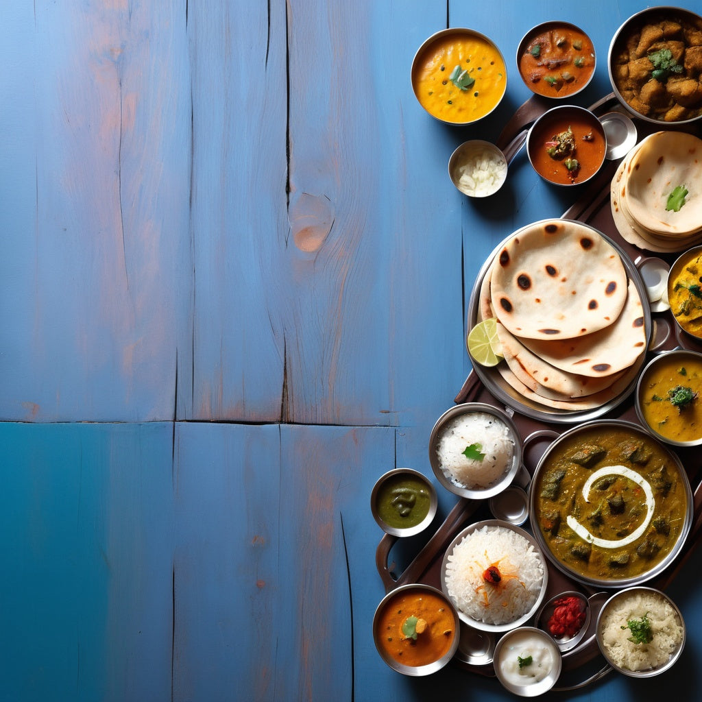 Colorful Indian Thali with Dal, Sabzi, and Sweet Treat