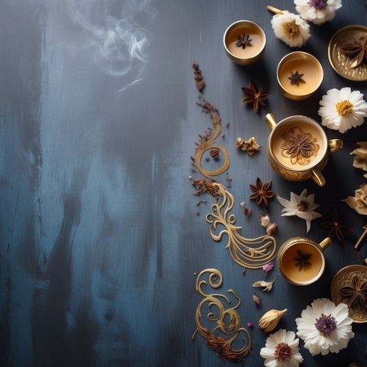 Golden Intricate Chai Cup with Steam and Dried Flowers