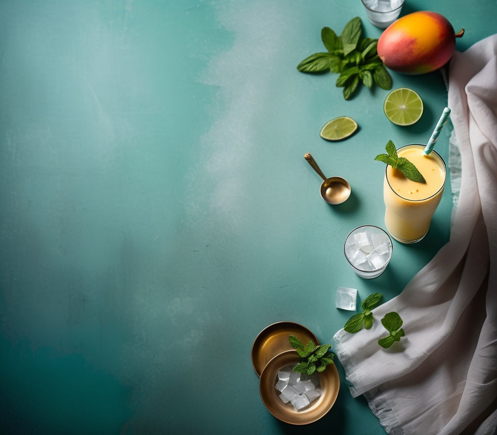 Refreshing Mango Lassi with Ice and Mint