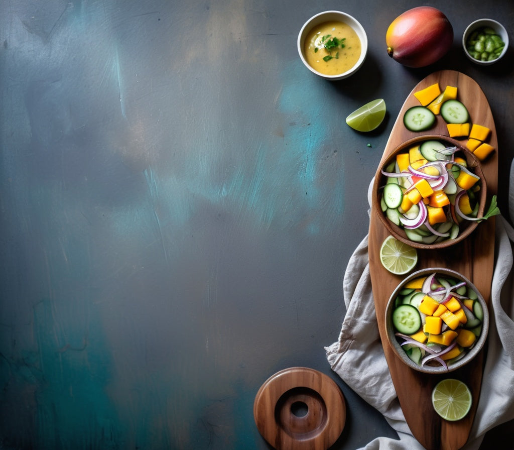 Fresh Mango Salad with Tangy Dressing and Vegetables