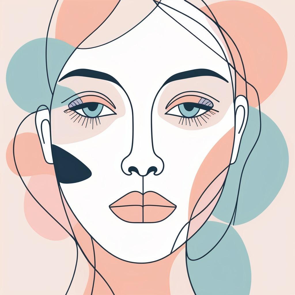 Minimalist line art face phone case with pastel abstract shapes