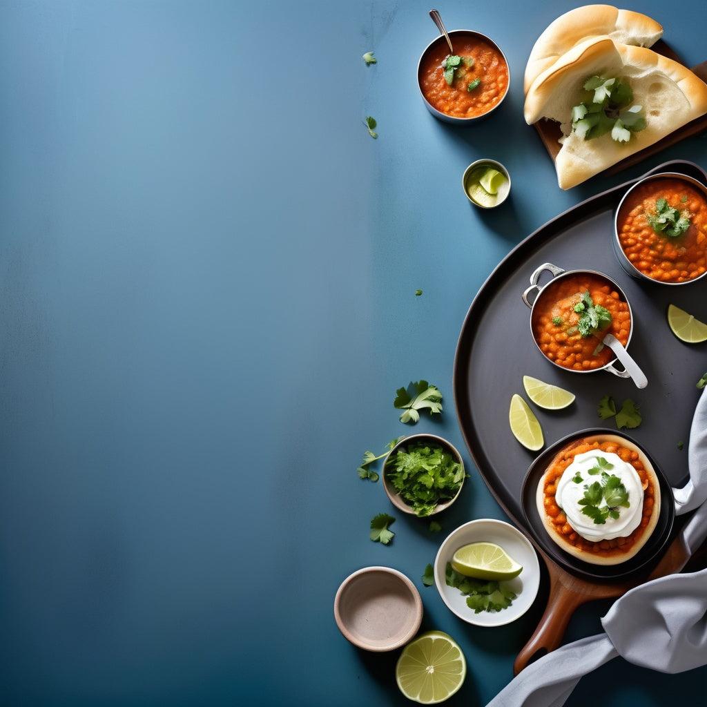 Spicy Pav Bhaji with Buttered Pav and Lime Wedges