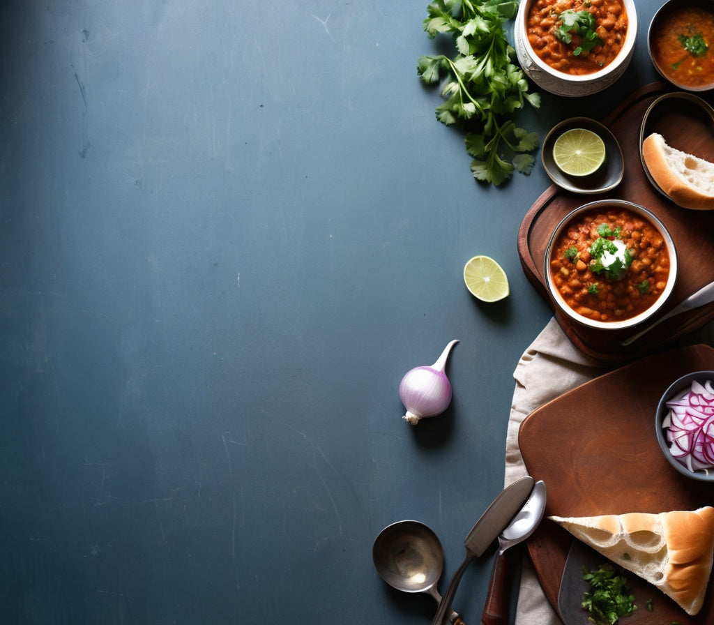 Spicy Pav Bhaji with Fresh Pav and Onions