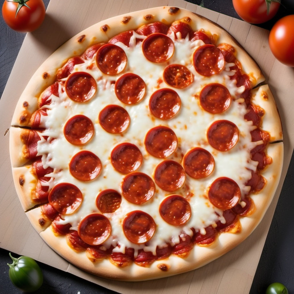 Pepperoni pizza with mozzarella cheese and crispy crust