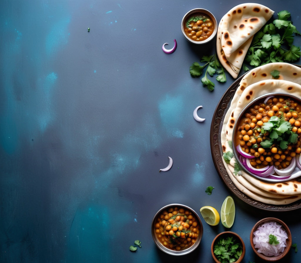 Pindi Chana with Naan and Fresh Garnish