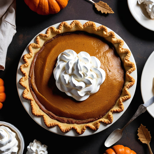 Pumpkin pie topped with whipped cream