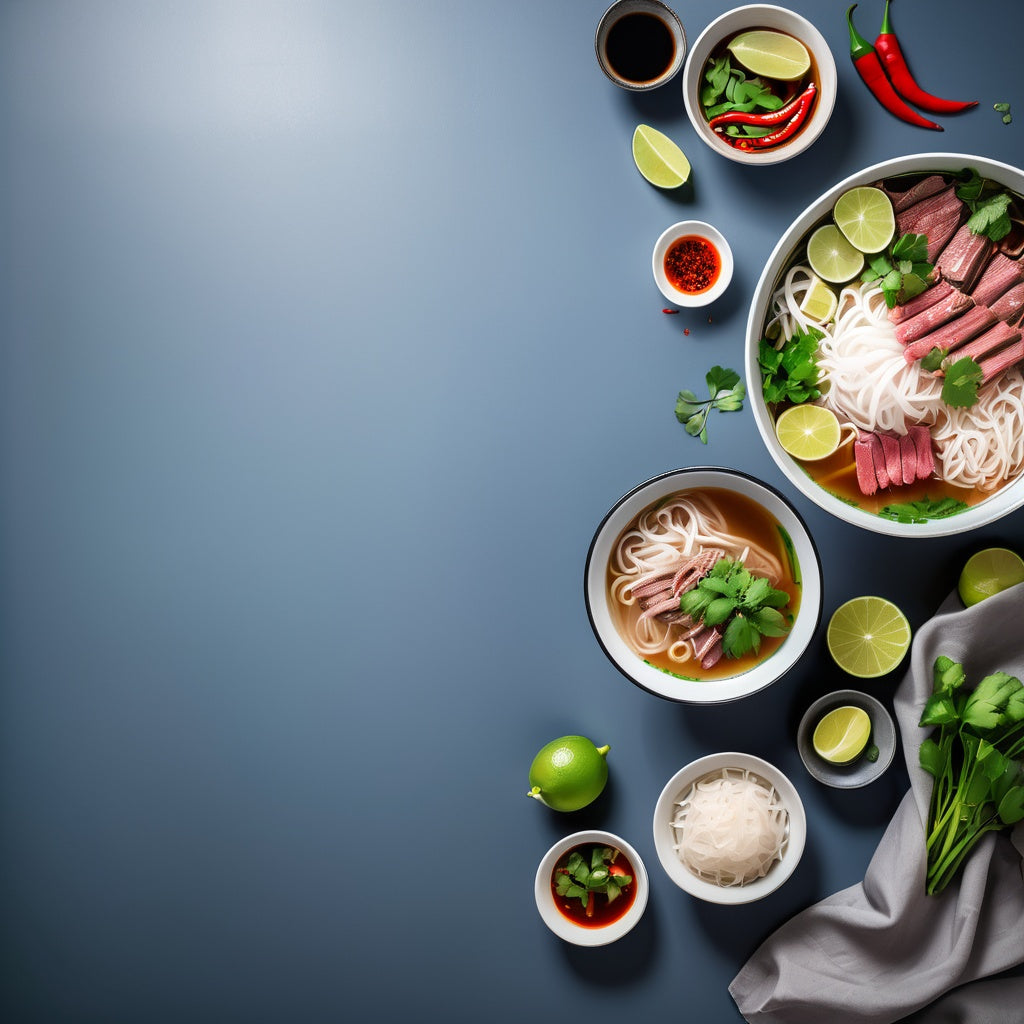 Steaming Bowl of Pho with Beef and Fresh Herbs