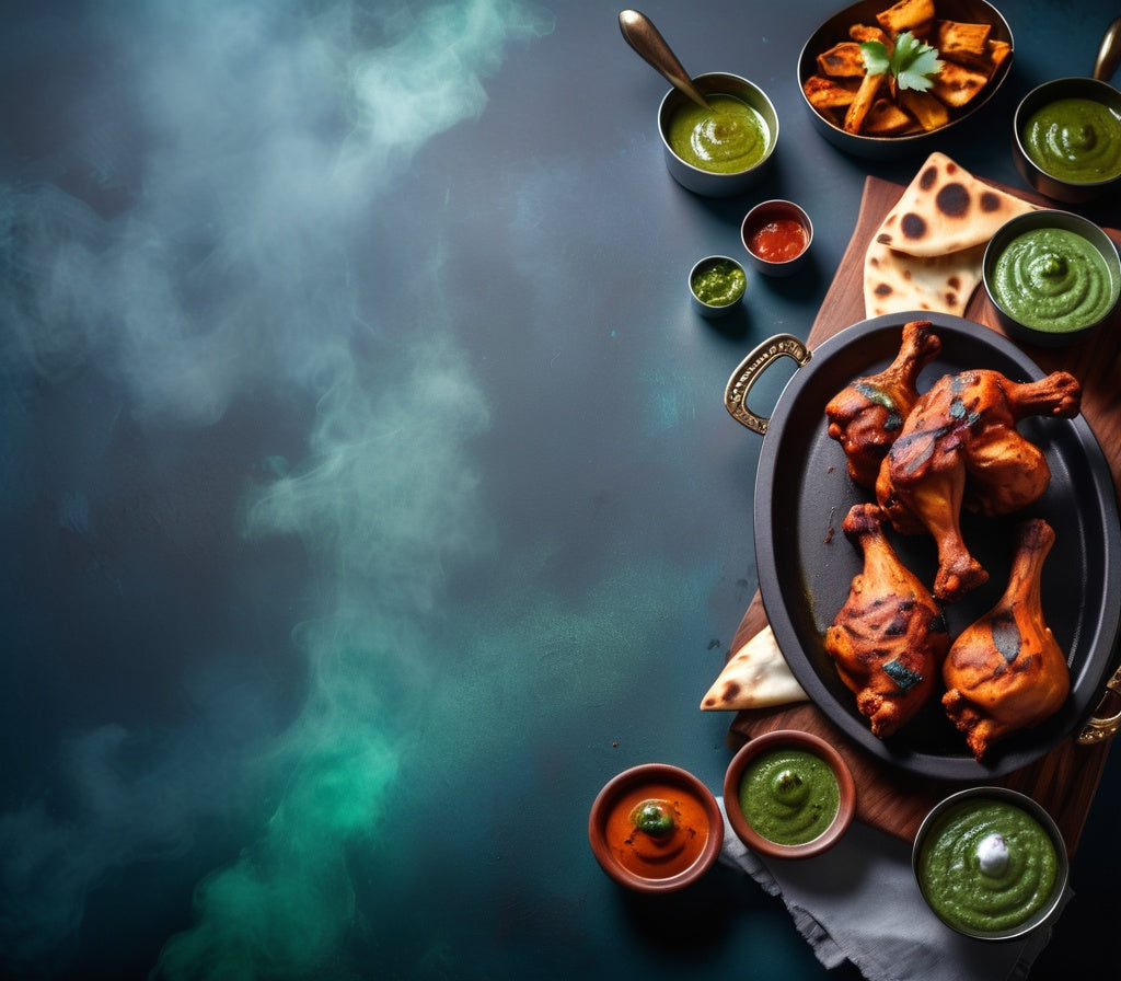 Sizzling Tandoori Chicken with Naan and Green Chutney