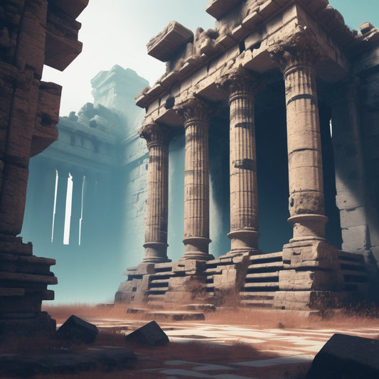 An ancient temple distorted by a digital time warp