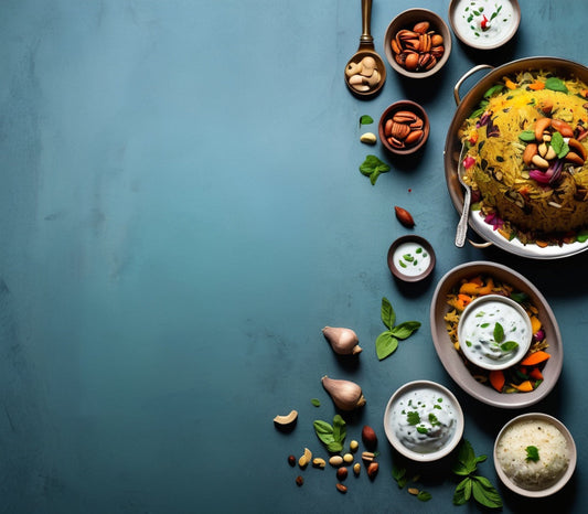 Colorful Vegetable Biryani with Roasted Nuts and Raita